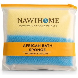 Esponja de Baño tipo Africana 65 cm – Exfoliante Corporal Premium de Nylon, Secado Rápido, Limpieza Profunda y Duradero para Renovar la Piel, Azul y Arena.