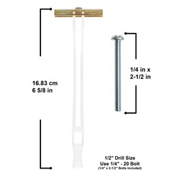 TOGGLER SNAPTOGGLE BB Toggle Anchor with Bolts, Zinc-Plated Steel Channel, Made in US, 3/8" to 3-5/8" Grip Range, For 1/4"-20 UNC Fastener Size (Pack of 2)