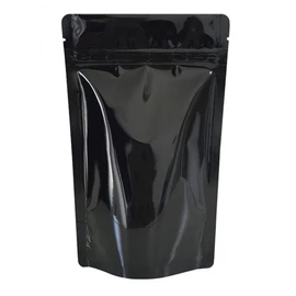 Rightpak Stand Up Pouches 25 Pieces 11cm x 17cm, Black Shiny Heat Sealable Tear Notches Smell Proof for Food Storage With Ziplock
