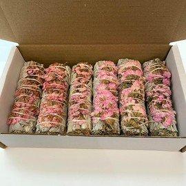 VIE Sage Smudge Stick, White Sage and Pink Sinuata 4", Pack of 6