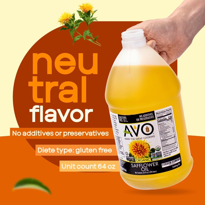 AVO ORGANIC High Oleic SAFFLOWER Oil Frying, Baking, Non-stick Sautéing,