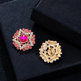 Rytenz 4Pcs Sliver Rhinestone Buttons Crystal Embellishments for Clothing Jewelry Making DIY Decoration Bottons for Sewing Crafts Wedding Bridal (Red)