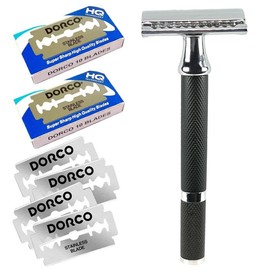 Kazakiri W Martello Black & Silver Genuine Shaving, Double-edged Razor, Body + 20 Replacement Blades Included, Razor, Razor, Shaving, Face Sledding, Men