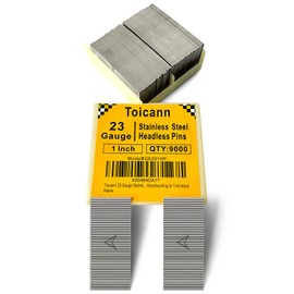 Toicann 23 Gauge Stainless Steel Pinner Nails 9000 pcs Headless Pin Nails for 23 GA Pneumatic or Electric Pinner or Pin nail gun, Ideal for Fine Woodworking or Trim Work (1 inch (9000 pcs))
