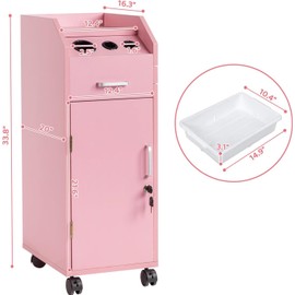 AMOPA Hair Salon Storage Cart with Wheels & 3 Hair Dryer Holders & 4 Drawers & Lock & 2 Keys, Hair Stylist Station, Hairdressing Tools Station Mobile Makeup Case, SPA Utility Trolley (Pink)