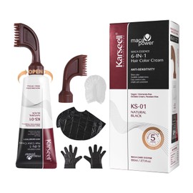 Karseell Men's Color Treatment for Gray Hair, 8 Weeks, Vegan Ingredients, Comb, Cape, Cap, & Gloves, Black Hair Restoration, No Hand Painting, Convenient, Professional Grade at Home, Hair Color Treatment, Black, 2.7 fl oz (80 ml)