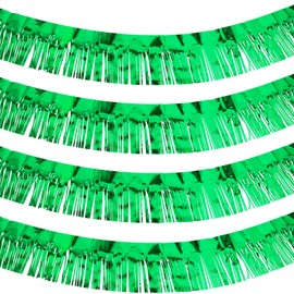 WILLBOND 4 Packs 10 Feet Foil Fringe Garland Metallic Foil Tinsel Fringe Garland Wall Hanging Fringe Banner for Wedding Birthday Parties Holiday Decorations and More (Green)