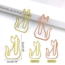 30Pcs Cat Paper Clips - Cute Animal Shaped Paperclips, Fun Decorative Bookmarks for Cat Lovers, Durable Gold & Rose Gold Clips, Gift for Women Office Supplies & Reading Enthusiasts
