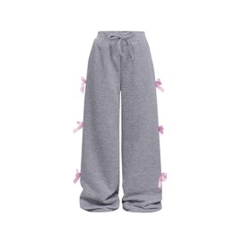 Ecolala Girls Wide Leg Sweatpants High Waisted Drawstring Bow Side Baggy Cute Pants Grey 13-14Y