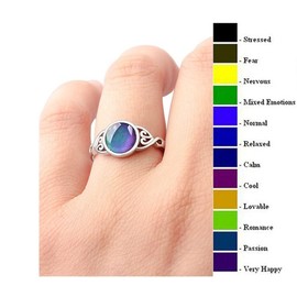 Koguxuix Vintage Silver Ring 925 Sterling Silver Round Crystal Temperature Sensitive Color Changing Mood Ring for Women, 8, Silver