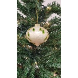 Wizardi White Glitter Leaf Ball Glass Christmas Ornament F07M7-25-LH76-