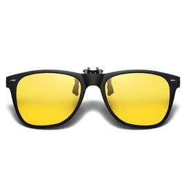 YAMEIZE Polarised Clip-on Sunglasses - For Men and Women, UV400 Protection, Flip Up Sunglasses, Outdoor Driving, Night Vision Black Frame
