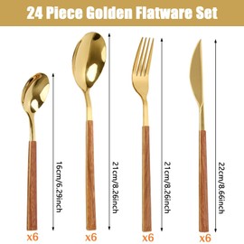 Golden Silverware Set, 24 Piece Flatware Cutlery Set for 6