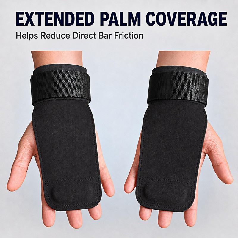 Weight Lifting Straps with 3mm Double-Layer Cowhide Palm Grips, Black