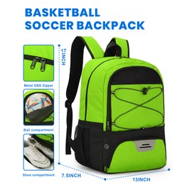 HMLIN Soccer Backpack,Basketball Backpack with Ball Compartment &Shoe Compartment,Sports Bag for Basketball,Soccer,Football& Volleyball (Green)