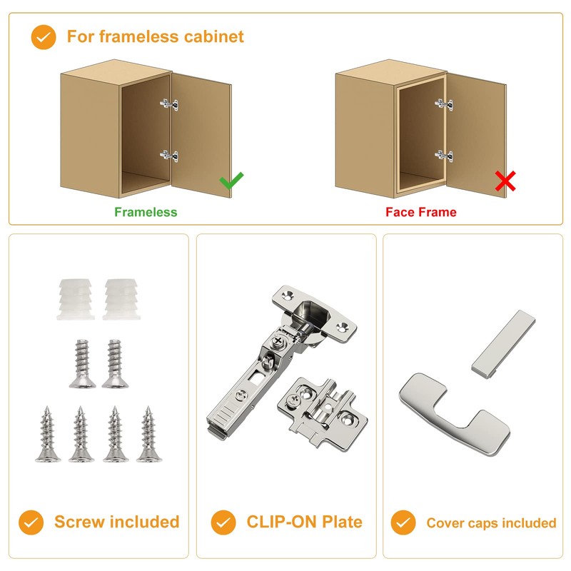 Chibery 10 Pack Frameless Half Overlay Soft Close Concealed European