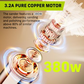 Narbell Orbital Sander 3.2A (380W), 14000RPM Max 6 Variable Speeds Random Orbit Sander, 5" Palm Sander Tool with 15pcs Sanderpapers, Dust Bag for woodworking, Yellow