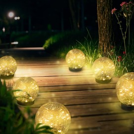 Cracked Glass Solar Globe Lights Outdoor Waterproof Solar-Powered Garden Lights with Warm White Glow and Multi Colors, for Pathways, Patios, Lawns, and Yard Decor 6 inch (Warm White)