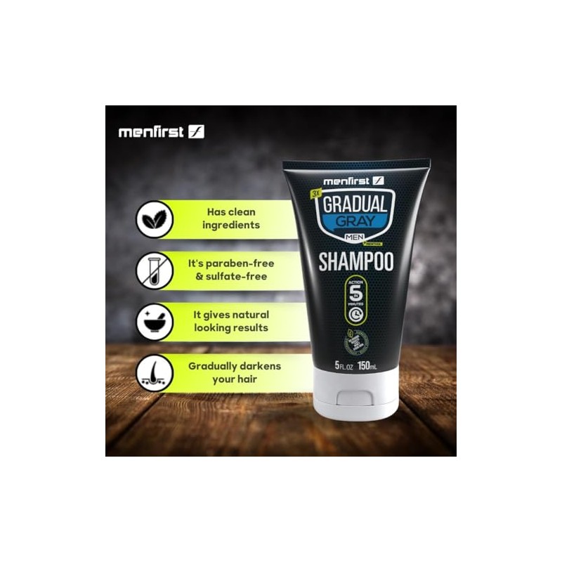 MENFIRST - Champú para oscurecer el cabello gris, color gradual