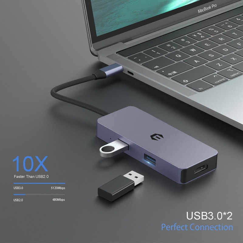 6 in 1 USB C Hub with Two Displays, USB