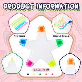 Geyee 3 Pcs Star Highlighters Bulk Highlighters Assorted Colors Creative Star Shape Watercolor Cute Pens 5-in-1 Color Fluorescent Pens for School Office Stationery Aesthetic School Supplies