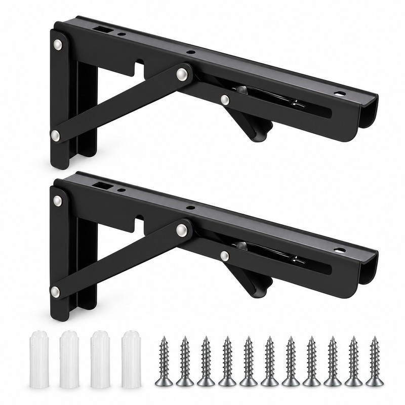 2-Pack 8 Inch Folding Shelf Brackets, Metal Wall Mounted Locking