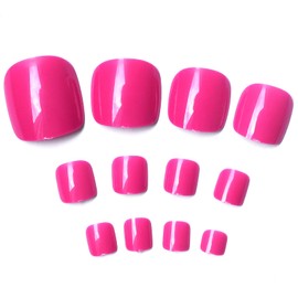 AddFavor Press on Toenails Dark Pink Fake Toe Nails Glossy Full Cover Glue on Toenails for for Women and Girls with Sticky Tabs 12 Sizes, 240pcs