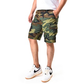Backbone Mens Army Tactical Military BDU Camouflage Shorts Work Fishing Camping Casual Cargo Shorts (Woodland Camo - Twill, Size 34)