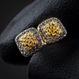 Tsv Jewelers Square Iced Gold Plated Sterling Silver Nugget Mens Stud Screw Back Earrings