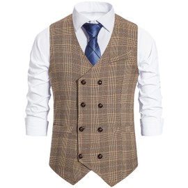RONGKIM - Chaleco de tweed de espiga para hombre, informal, de mezcla de lana, chaleco de vestir formal para bodas, fiestas, Caqui, XX-Large