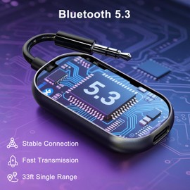 OQIMAX Bluetooth 5.3 Transmitter Receiver, 2-in-1 Wireless AUX Adapter with Dual Connection, 13Hr Playtime, Plug and Play, Portable Bluetooth Headphone Adapter for TV, PC, Car Audio Systems