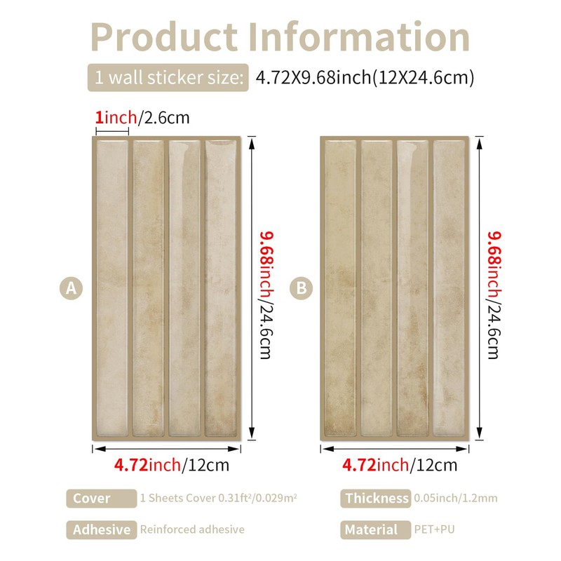Ntrniva Beige Stone Effect Finger Tile Stickers, 3D Gel 20