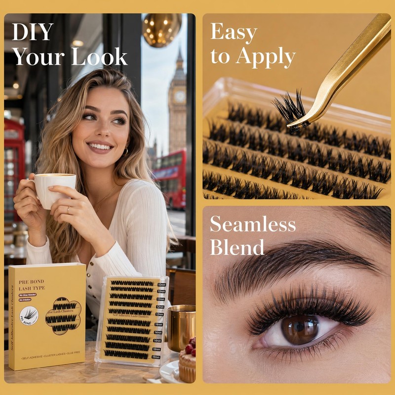 Pre Glued Cluster Lashes, Eyelash Clusters D Curl 10-16mm, 100PCS