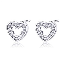 Deelan Fashion Heart Shape Mickey Stud Earrings For Women Rose Gold Platinum Plated Zircon Wedding Party Jewelry Earring (Platinum Plated)