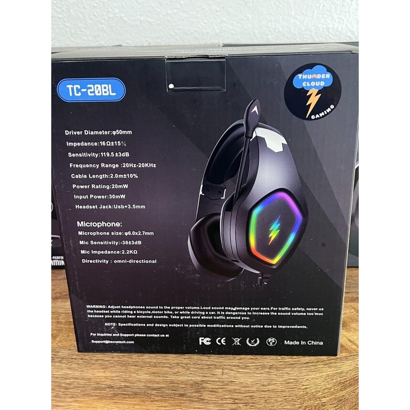 Thunder Cloud Gaming Headset TC-20BL - Black NIB
