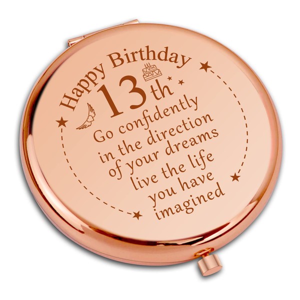 13th Birthday Gifts for Girls Inspirational Gift Compact Makeup Mirror for 13 Year Old Girls Happy 13th Birthday for Daughter Granddaughter Sister Niece Friends Folding Makeup Mirror for Daughter