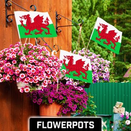 G128 50 Pack Handheld Wales Welsh Stick Flags | 12x18 In | Printed 150D Polyester, Country Flag, Solid Wooden Stick, Spear Gold Tip