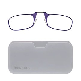 ThinOptics Universal Pod Rectangular Reading Glasses, Purple Frames/White Case, 1.5 x