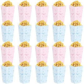 Bekecidi 20PCS Popcorn Bucket Pink Blue Bow Popcorn Boxes Cardboard Candy Container Popcorn Favor Boxes Party Favor Bags for Birthday Wedding Bridal Shower, 5x7x12cm
