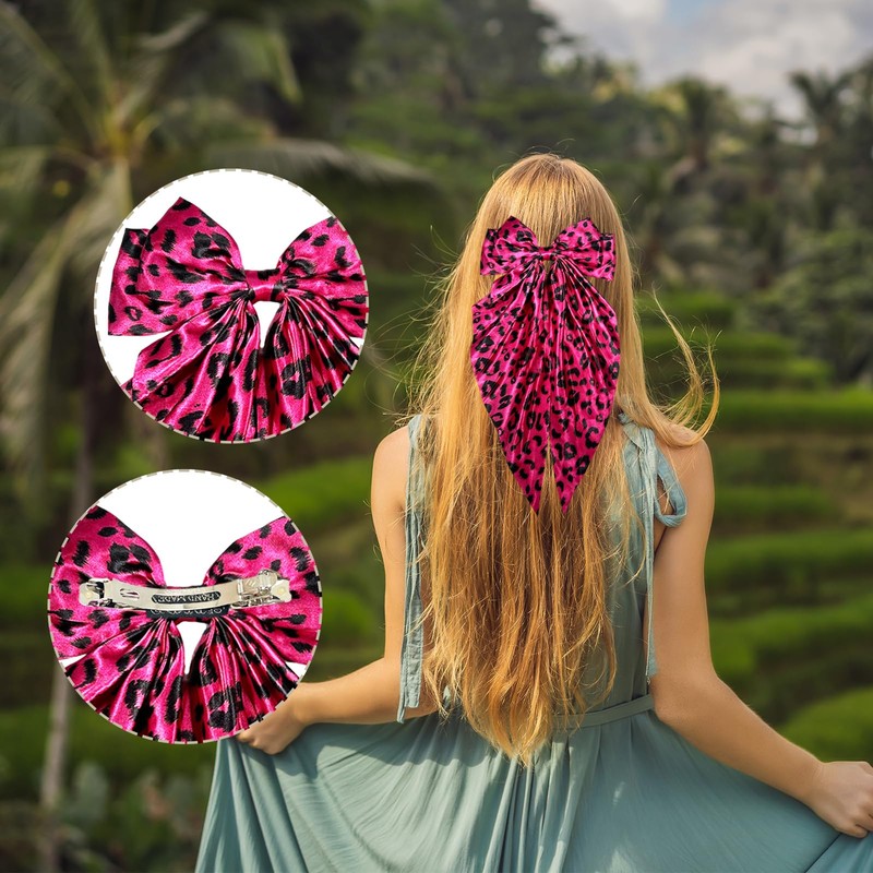 Bliceon Leopard Hair Bow Clip with Long Tail - Leopard