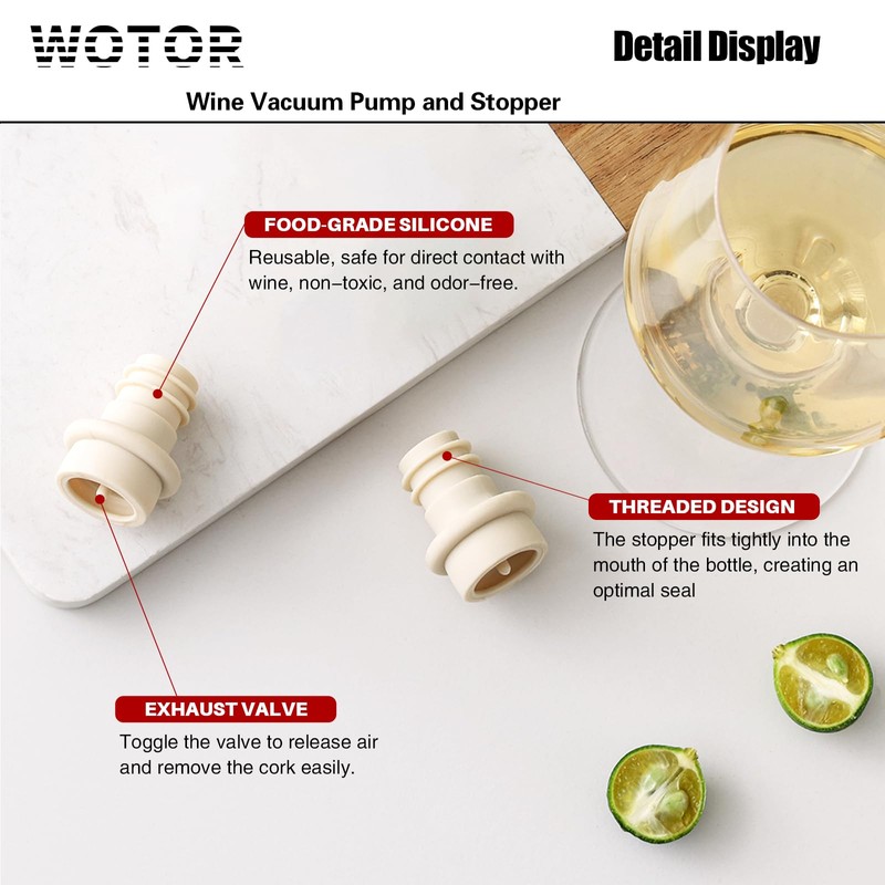 WOTOR Wine Stoppers Vacuum, Wine Saver, Wine Pump Vacuum Stoppers,