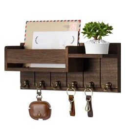 Key Rack with Shelf, Wooden Key Cabinet with Shelf Includes Letter Holder and 6 Hooks, Key Holder for Living Room, Kitchen, Office, Hallway, Furniture, Bedroom, Practical Home Accessories, Wood