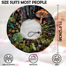 Zewurtuw 2 PCS Shower Cap Adjustable Reusable Double Waterproof Layer Elastic Hair Bath Cap Cute Aesthetic for Women Girls-Two Mushrooms