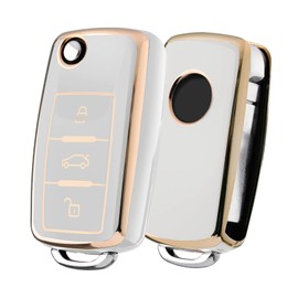 OATSBASF Volkswagen Key Cover VW Key Case Luxury TPU Dirt Slip Scratch Resistant Golf 4 5 6 Polo Passat B5 B6 Jetta Mk1 2 3 4 5 6 Beetle Scirocco 3 Button Key Cover (JA-White)