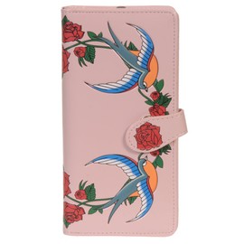 Shag Wear Women's Premium Vegan Clutch Cardholder Wallet Zipper Purse Swallows, Pink