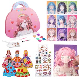 Diamond Painting and Princess Dress Up Set - Make Up Play on Paper DIY Toys, Princess Kids' Craft Activity, Arts and Craft Kits for Kids, 4 5 6 7 Year Old Girl Gifts Toys for Girls Birthday Presents