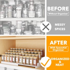 SpaceAid Bamboo Spice Rack Organizer for Cabinet, Kitchen Pantry Spices Storage Rack for Cabinets Organization, Home Seasoning Tiered Can Goods Racks Wood Shelf Organizers (4 Tier, White)