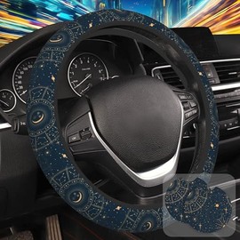 Astrology Moon Star - Funda para volante con 2 posavasos de coche de neopreno, para mujeres y hombres, antideslizante, transpirable, accesorios universales de 15 pulgadas, ajuste para automóviles y