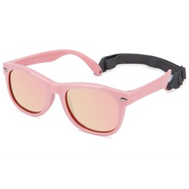 Hycredi Flexible Polarized Baby Sunglasses with Strap for Newborn Infant Boys Girls Age 0-24 Months- Pink/Pink Mirrored