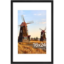 Vittanly 16x24 Picture Frame Black, Display Poster 12x18 with Mat or 16x24 without Mat, Plexiglass, Wall Gallery Frame for Artwork, Vertical or Horizontal Display, Single Pack
